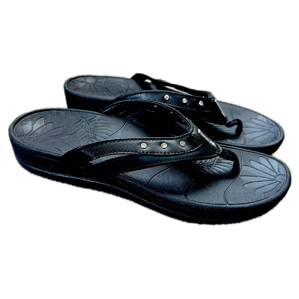 HAOLIRA Womens Arch Support Flip Flops Black with Rhinestones Size EU 41 US 9